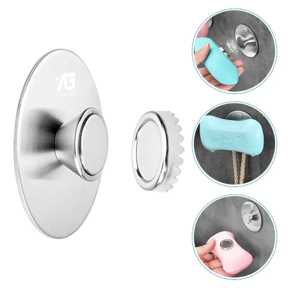 

2pcs Stainless Steel Magnetic Soap Shelf Wall Sucker Soap Rack Soap Organizer