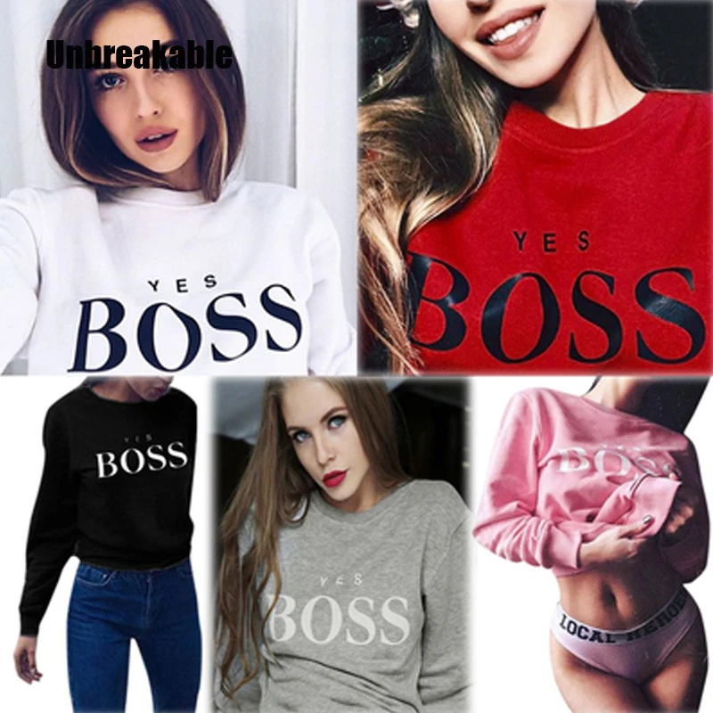 

Harajuku в стиле «хип-хоп», Толстовка для женских сумок с надписью BOSS Печать круглая горловина Свободная Толстовка с длинным рукавом осень пуло...