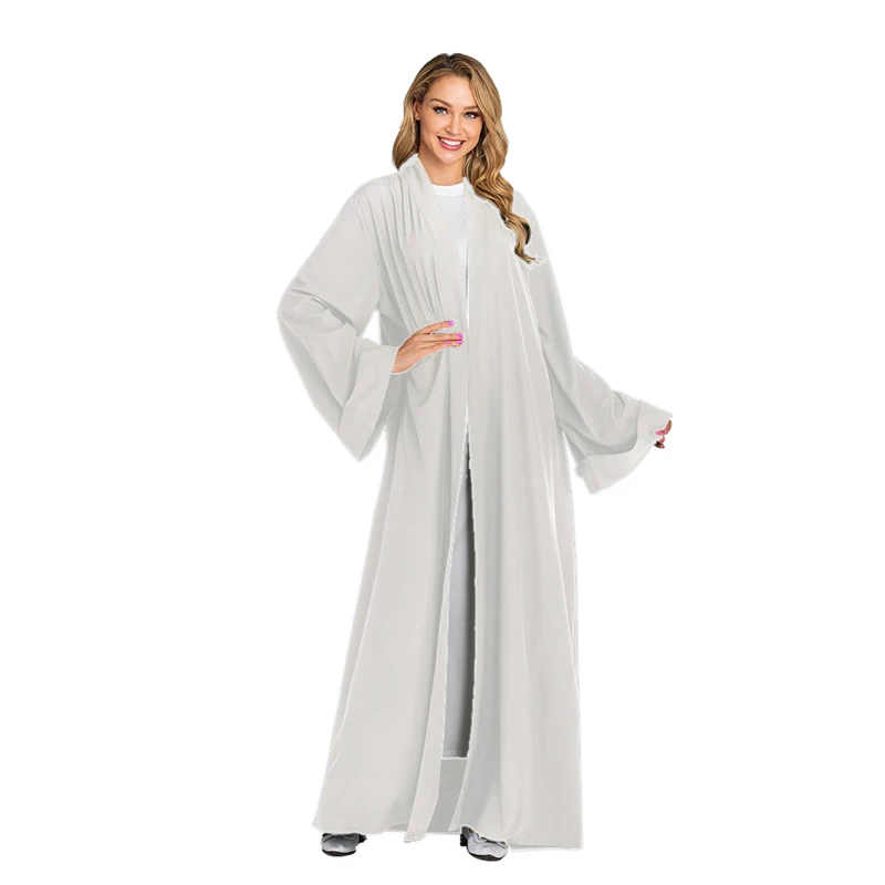 Siskakia мусульманская женская одежда abaya Brief solid casual Muslimah Jubah 7 цветов мусульманская Дубайская одежда с тонким поясом новое поступление - Цвет: White dress
