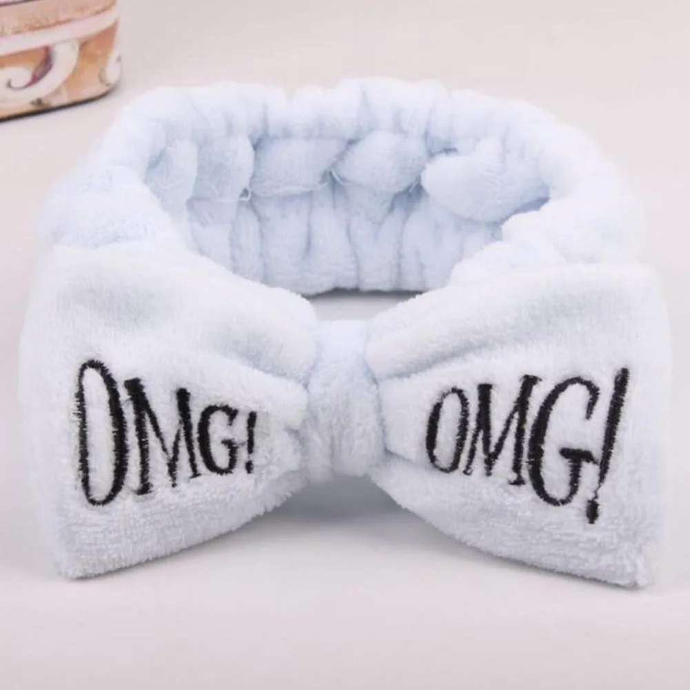 

2021 New OMG Letter Coral Fleece Wash Face Hairbands For Women Cute Soft Bow Girls Headbands Hair Bands Turban Hair Accessories