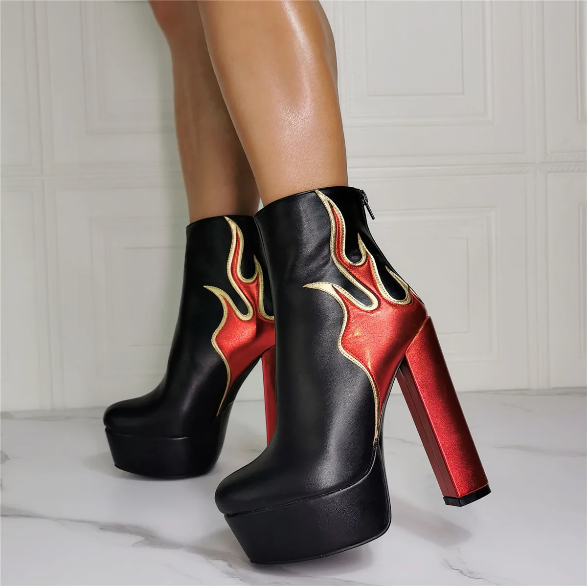 

Halloween Sexy flame nightclub high heel large 4345 women's boot