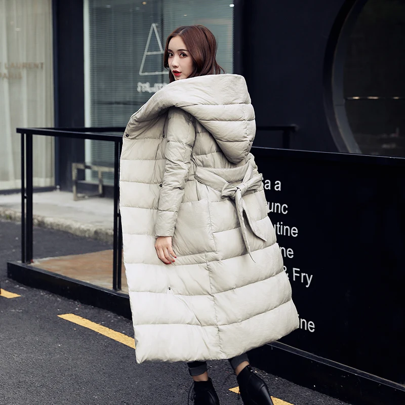 Down Parka Women Winter Coat Extra Long Korean Style Slim Hooded Jacket Female Elegant Warm Outwear Overcoat veste manteau femme