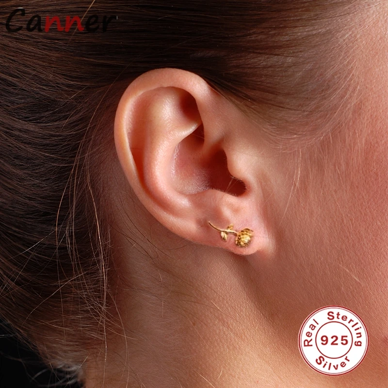 

CANNER 925 Sterling Silver Flower Crystal Studs Earrings Women' Girls Birthday Rose Flower Heart Ear Studs Earring Jewelry Gifts