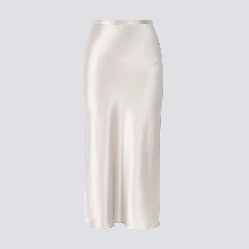 

HOUZHOU Satin Silk Skirt Women High Waisted Summer Long Skirt New 2020 Elegant Ladies Office Skirts Midi Spring England Style