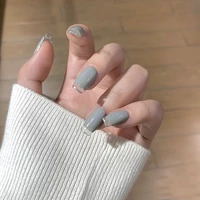 grey level fake nails french detachable nail art 24pcsset with jelly gum coffin flat artificial false nail tips daily wear