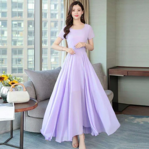 Женское шифоновое платье с цветочным принтом длинное круглым вырезом модель AQ229