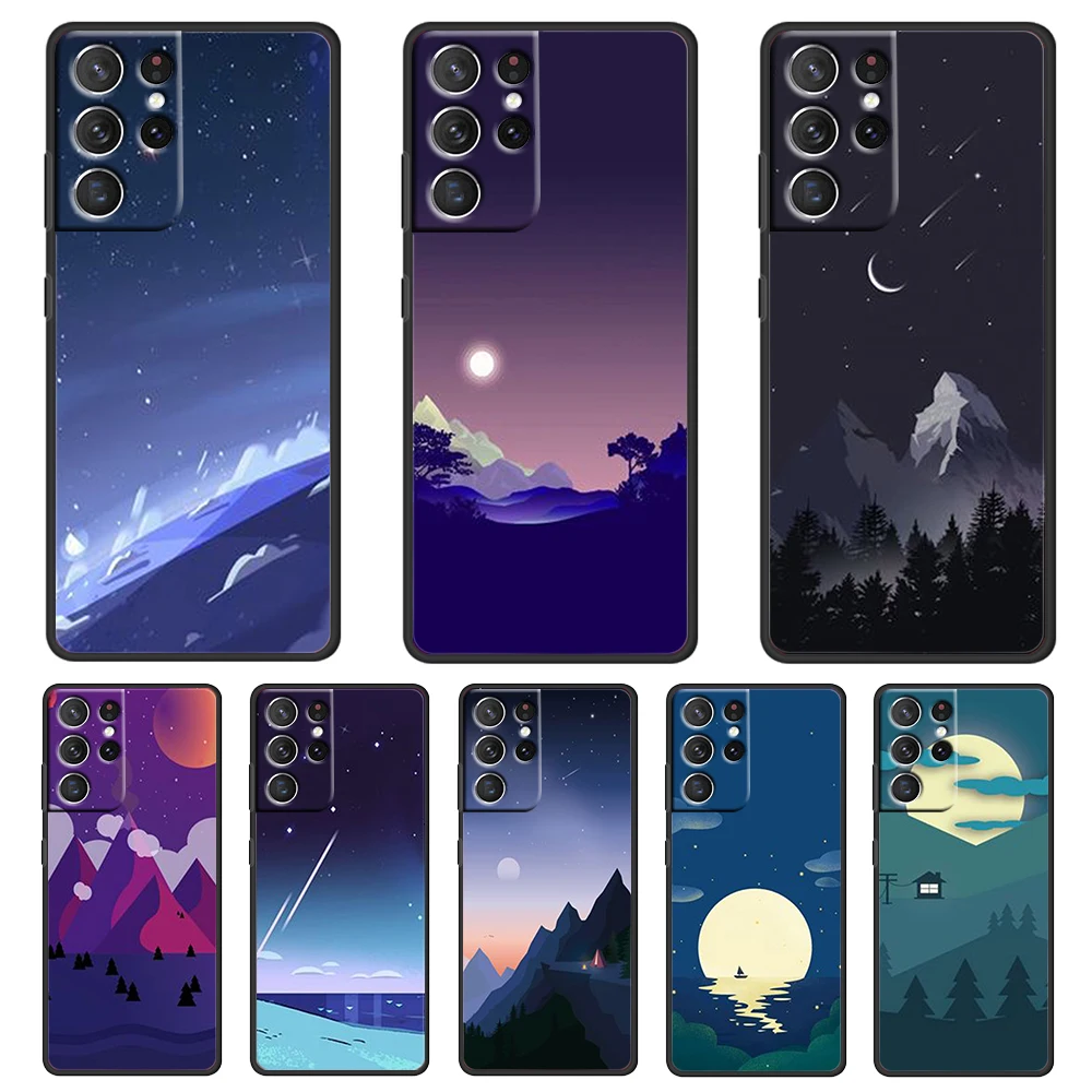 

Night scene moon For Samsung Galaxy S22 S21 S20 FE Ultra S10 S9 S8 S7 S6 Plus 5G Silicone Soft Black Phone Case