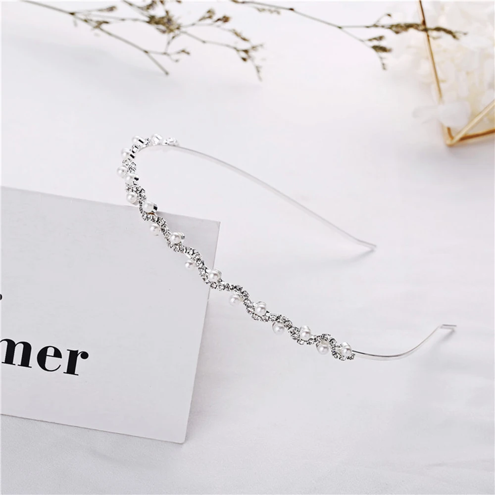 

Luxury Crystal Rhinestone Bridal Hair Pearls Wave Hairband Wedding Hair Jewelry Accessorie Crown Headband Fashion Hairwear