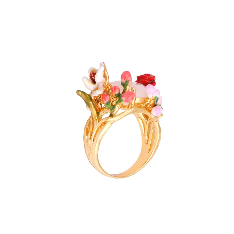 

European and American New Product Fashion Trend Personality Temperament High Quality Copper Gilded Enamel Glaze Flower Ring