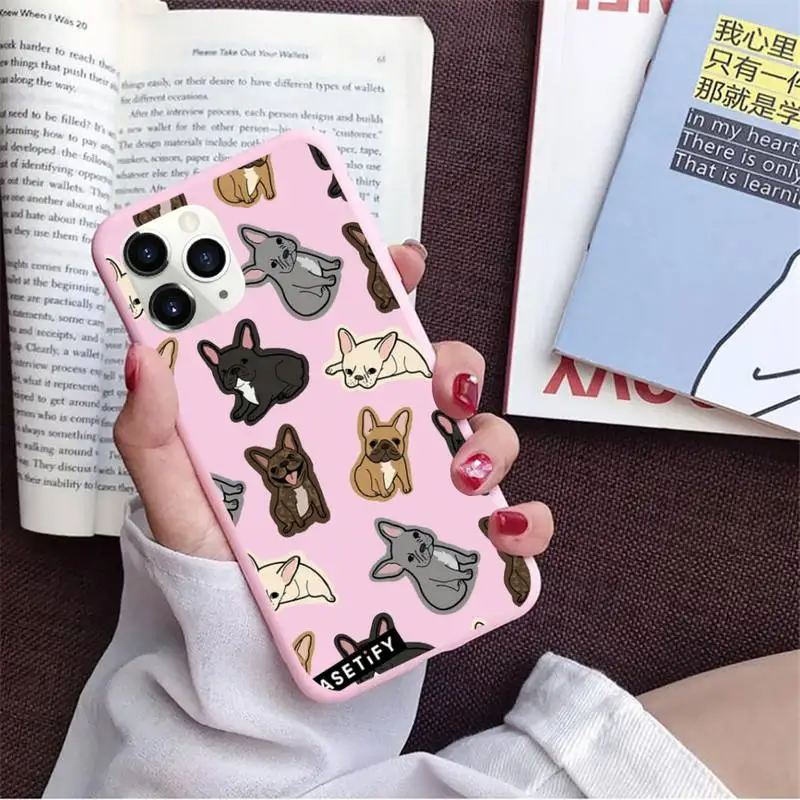 

Hot French Bulldog Dog Phone Case Candy Color for iPhone 11 12 6 6S 7 8 XS X SE 2020 XR mini pro Plus MAX coque