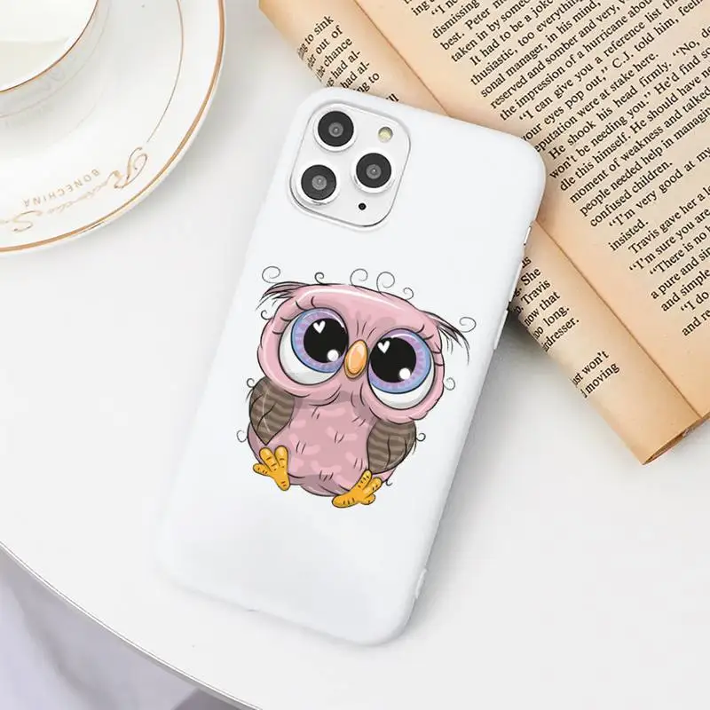 

Cartoon Girl Gifts Cute Owl lovers Phone Case Candy Color White for iPhone 11 pro XS MAX 8 7 6 6S Plus X 5S SE 2020 XR