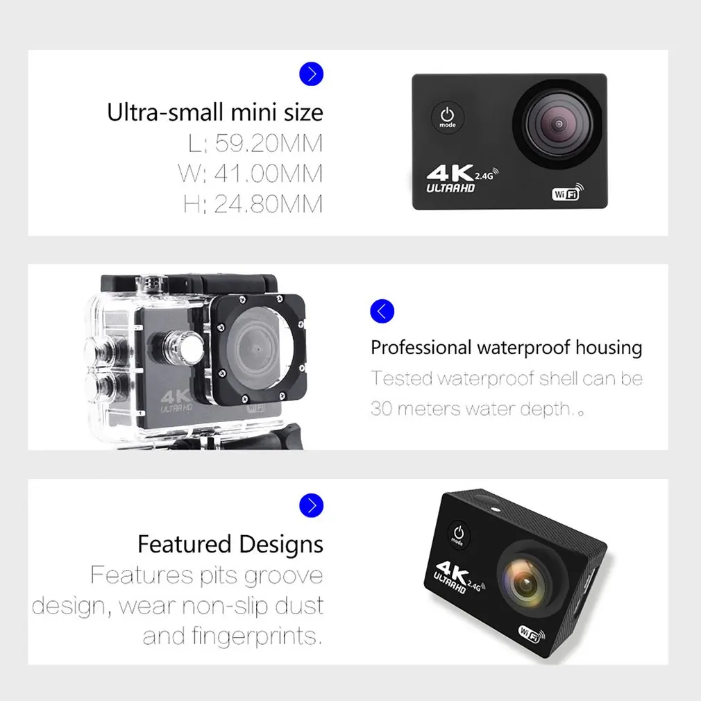 Профессиональная спортивная Экшн камера 4k видеокамера Wi Fi Ultra Hd 16mp DVR Спортивная