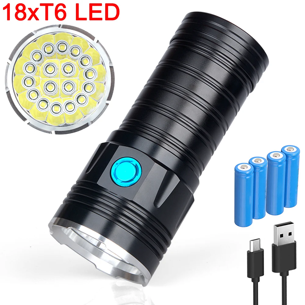 18T6 18 x T6 10000 люмен светодиодный USB Перезаряжаемый фонарик Фонарь 4x18650 индикатор