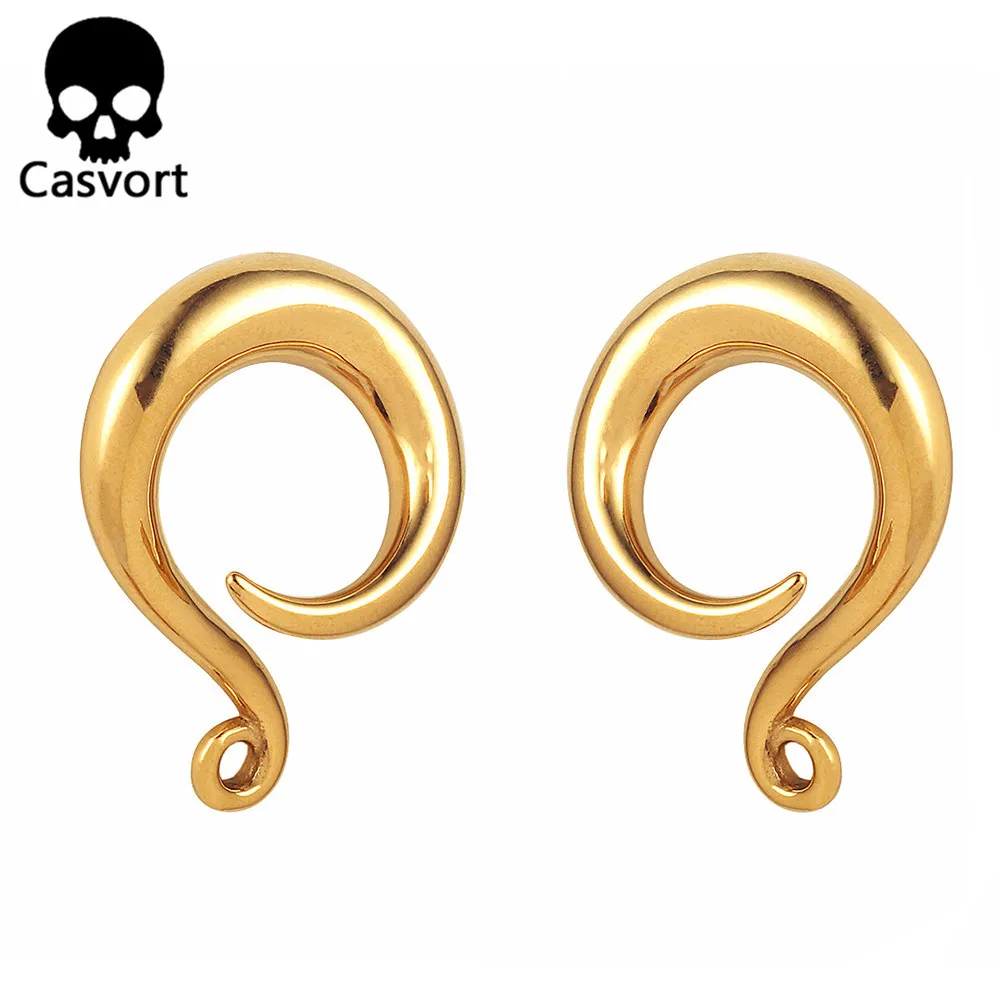 gold Casvort, 2 шт., новые ювелирные изделия, все из нержавеющей стали, серьги для пирсинга, модные крючки для ушей, висячие, упругие, пара, распродажа - Окраска металла: gold
