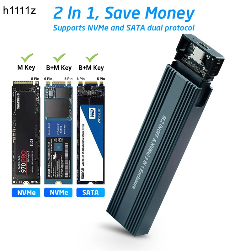Чехол M.2 на USB 3 1 SSD двухпротокольный NVME PCIe NGFF SATA M2 адаптер для 2230 2242 2260 2280 NVMe/SATA RTL9210B