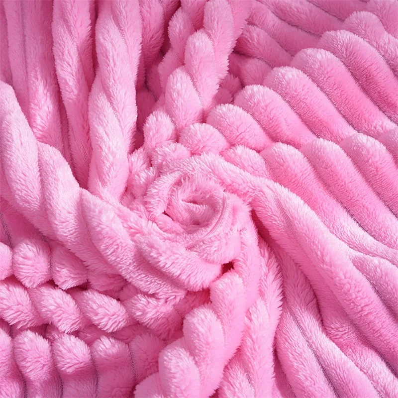 Striped Flannel Fleece Throw Blanket Soft Travel Blanket Solid Color Bedspread Plush Cover for Bed Sofa Warm Gift Dropship