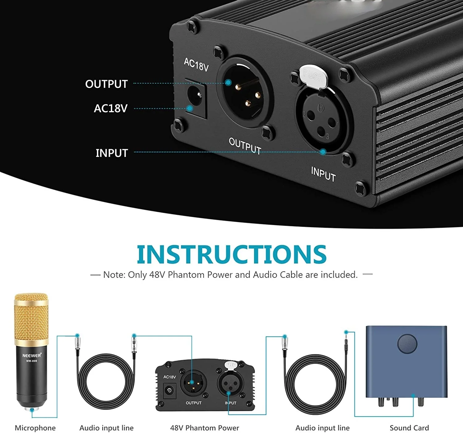 48V Phantom Питание с адаптером селфи-Стик в качестве бонуса + XLR 3 Pin микрофонный кабель