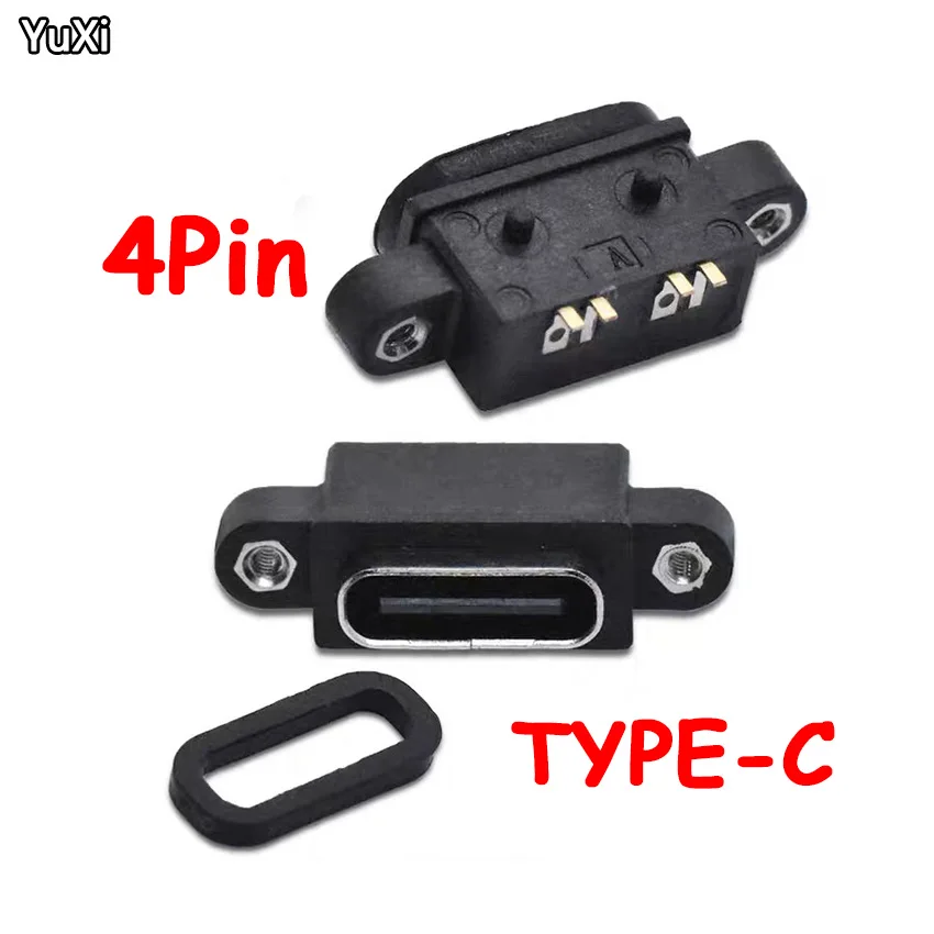 

YUXI 1PCS USB 3.1 4Pin Waterproof TYPE-C Female Connector With Screw Hole Double-sided Fast Charging Port 180 Degrees