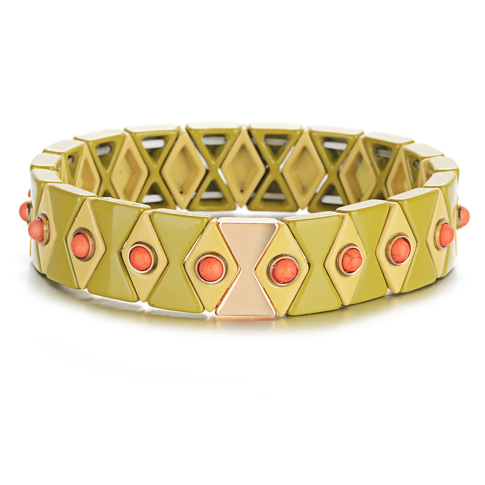 Эластичная нить Ромб Эмаль браслет Богемия ручной работы Цвет Блокировка