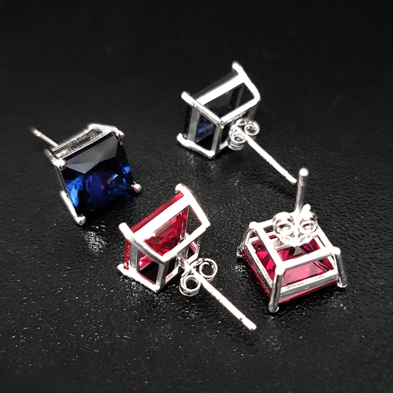 Серьги пусеты прямоугольной формы из серебра 925 пробы 8 мм|Серьги-гвоздики| |