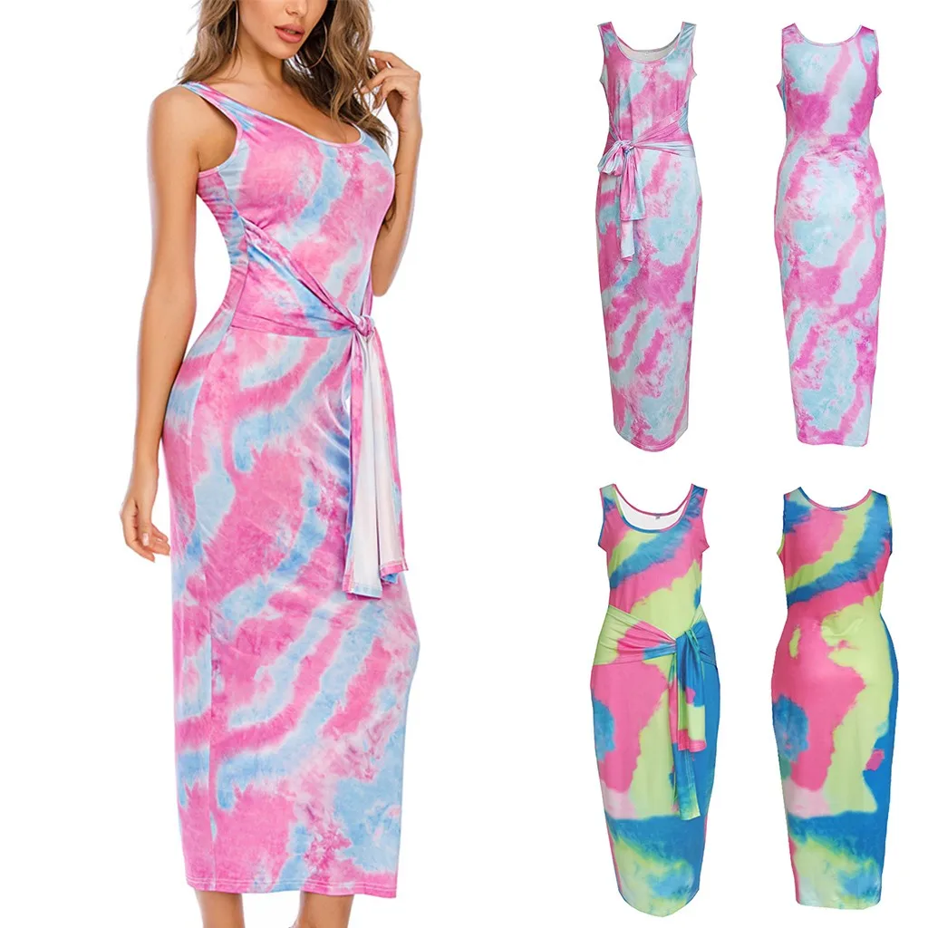 Платье с галстуком-краской вечерние 2020 до середины икры для женщин круглый вырез