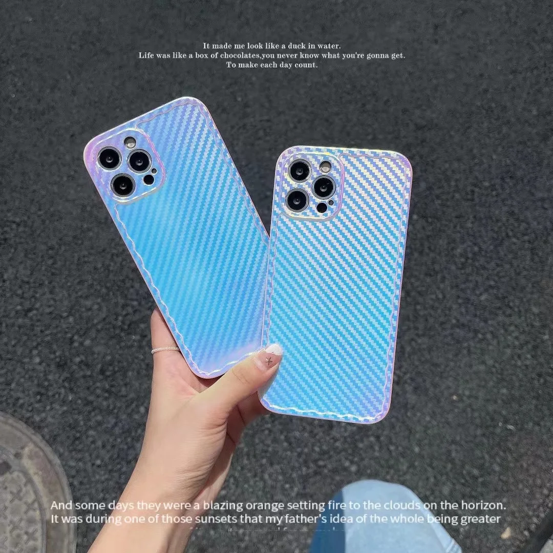 

Suitable for Original Colorful Luxury Carbon Fiber IPhone 12/11pro Apple Xs Max Mobile Phone Case XR Silicone 7/8 Plus Soft Case