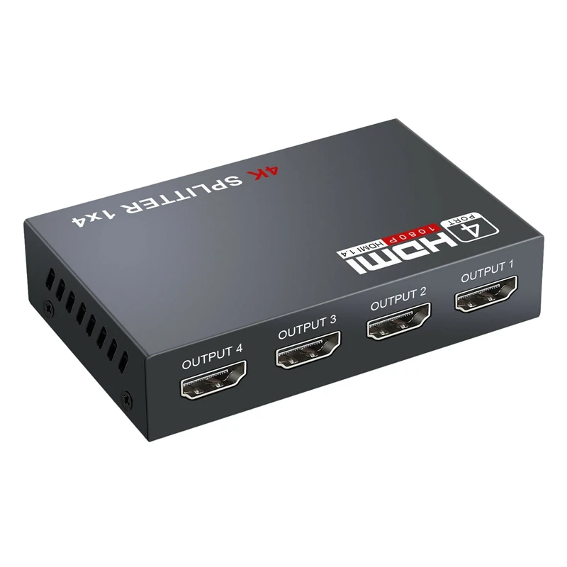 

New HDMI Full HD Ultra 1080P 4K 4-Port HDMI Splitter Amplifier Repeater 1 in 4 3D Hub 1X4 Outputs (EU Plug)