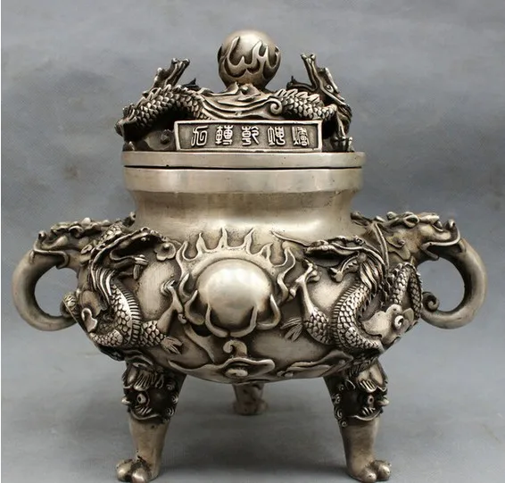 YM 316 10 &quotтибетское серебро буддизм Dragon Ball Статуэтка голова льва курильница | Дом и