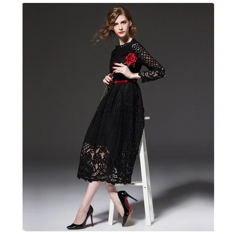 

2021 Summer sexy lace large size slim elegant retro dress women long-sleeved party vestidos spring autumn casual dresses K231