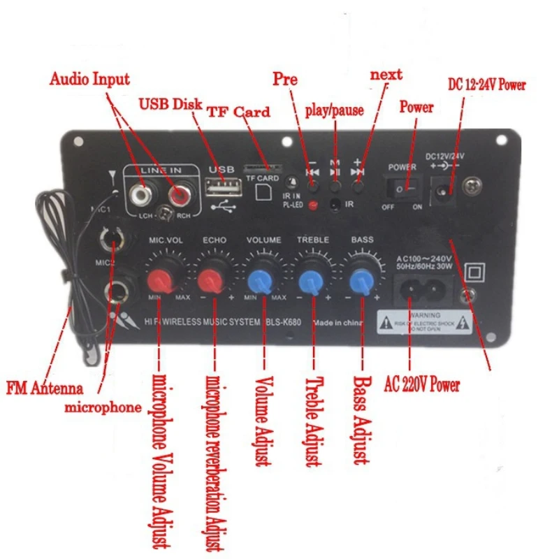 DC 12V 24V 400W усилитель MP3 декодер плата Bluetooth V5.0 Автомобильный плеер USB записывающий