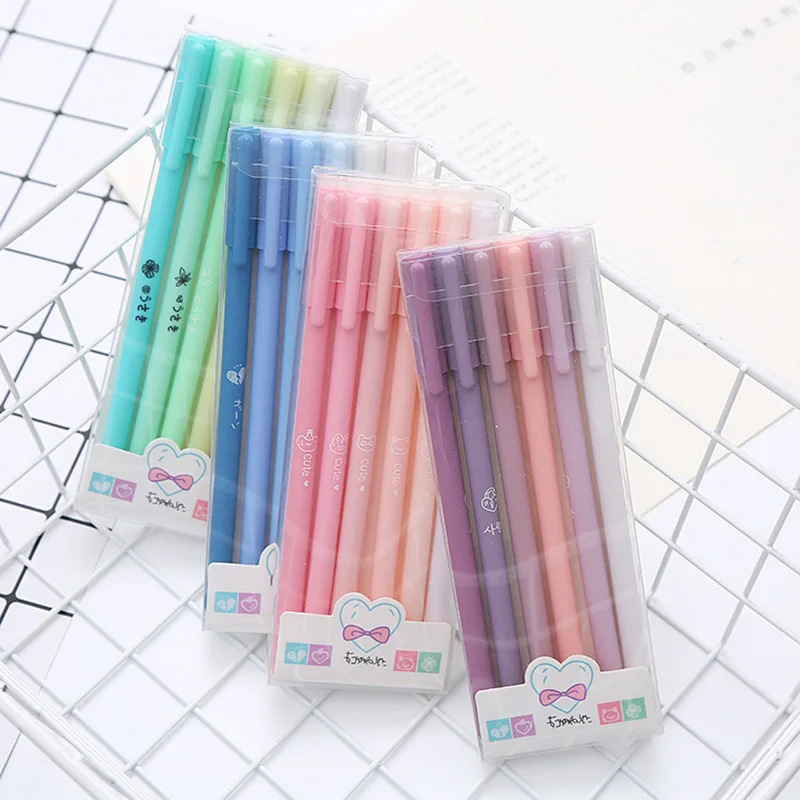 

6Pcs/Set Pink Morandi Color Gel Pen Set 0.5mm School Stationery Suppliers Office Accessories Black Signature Pen