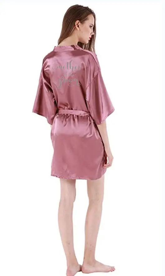 Темно-розовый халат Серебряное кимоно с буквами атласная пижама Свадебный