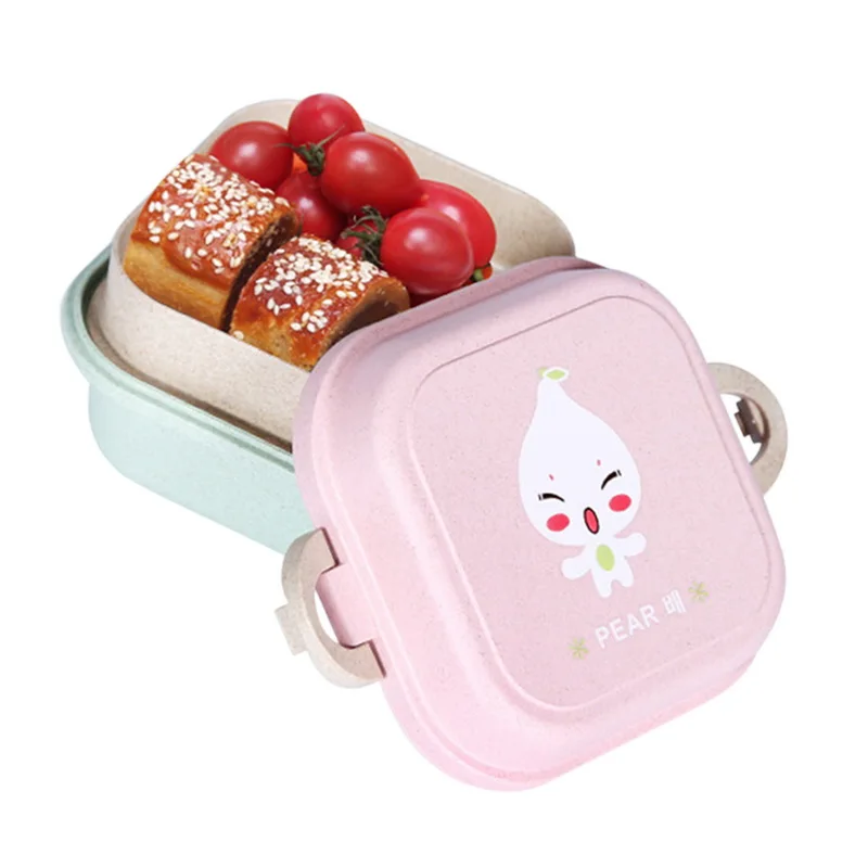 Мини мультфильм двойной отдел для еды коробка детей пластиковые квадратные