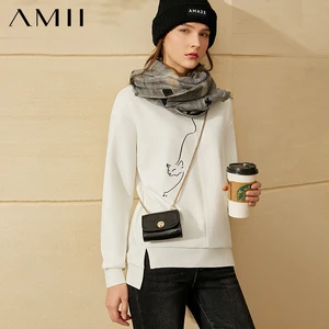 Женские толстовки с капюшоном Amii, на флисе, с круглым вырезом, с вышивкой в виде животных, зима свитер для женщин, пуловер, 12030400