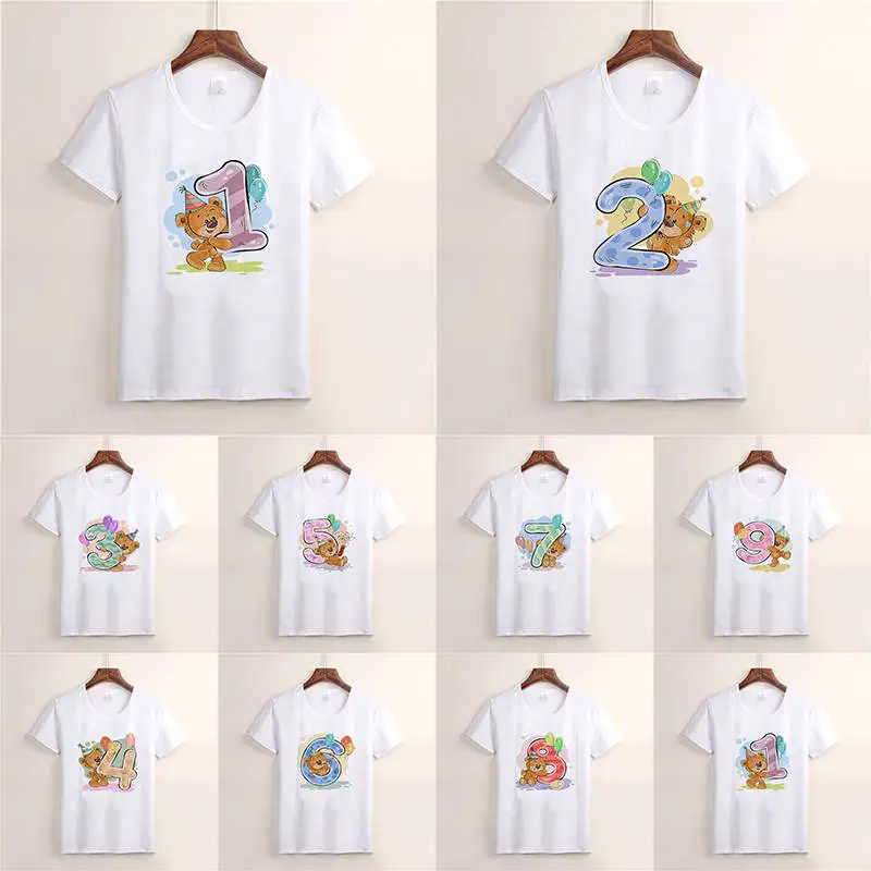 Футболка с принтом медведя на день рождения 1 9 лет летняя футболка для малышей