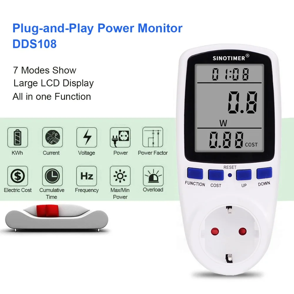 Цифровой ваттметр с вилкой Стандарта ЕС 230 В 120 потребляемая мощность измеритель