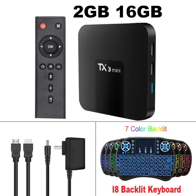 Android tv Box TX3 Мини Android 7,1 смарт-приставка 2 Гб 16 Гб Amlogic S905W четырехъядерный DDR3 H.265 4K HD WiFi IP tv медиаплеер - Цвет: 2G16G-I8 Keyboard