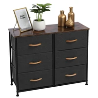 3-Tier Side Table Wide Dresser Storage Unit with 6 Easy Pull Fabric Drawers Metal Frame and Wooden Tabletop for Closet Nursery
