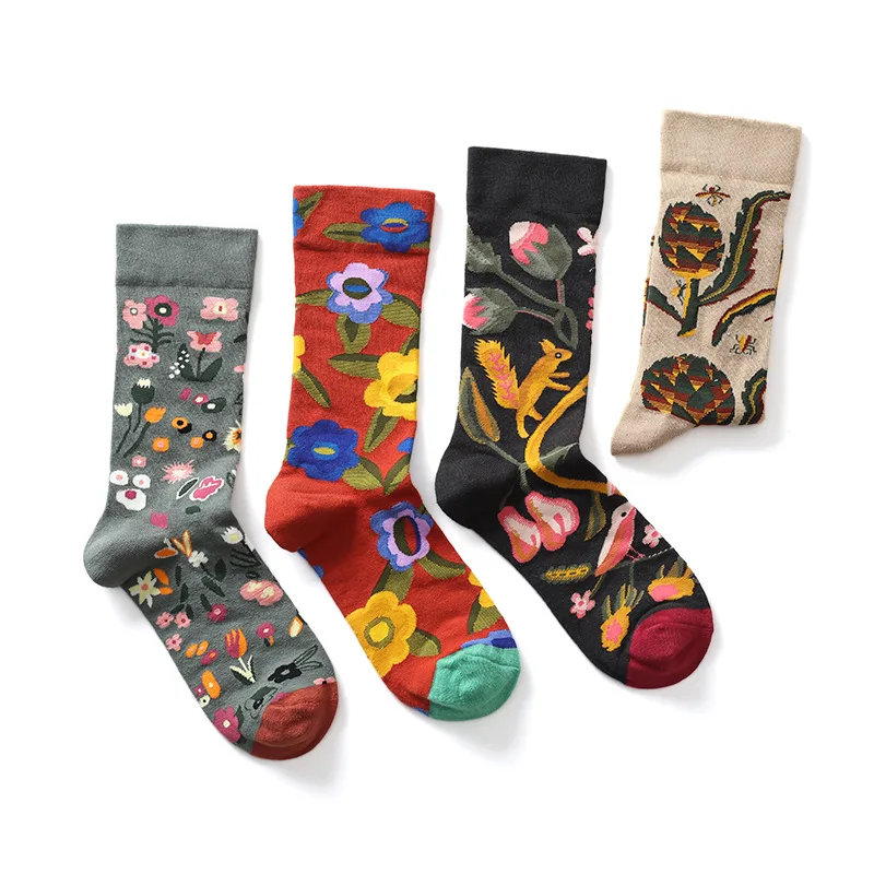 

2021 Winter Sock Vintage Print Colorful Knitted Socks Women Christmas Harajuku Socks Women Hip Pop Style Cool Socks