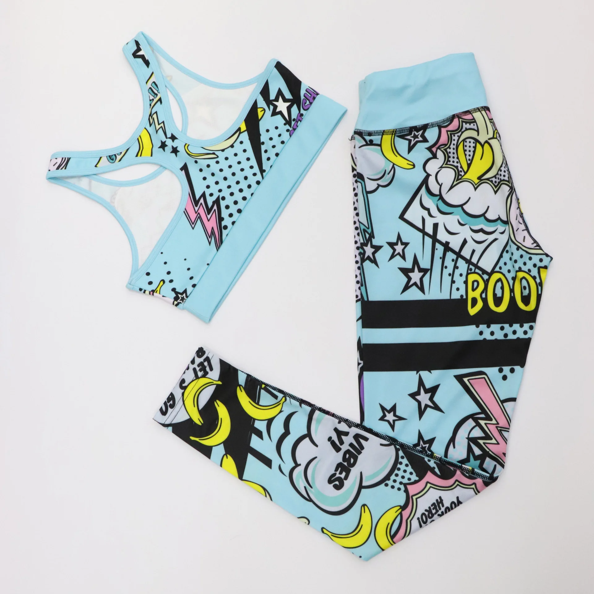 

Women's sportswear for fitness, fitness and running, Harajuku top and cartoon with high waist trousers and banana pattern