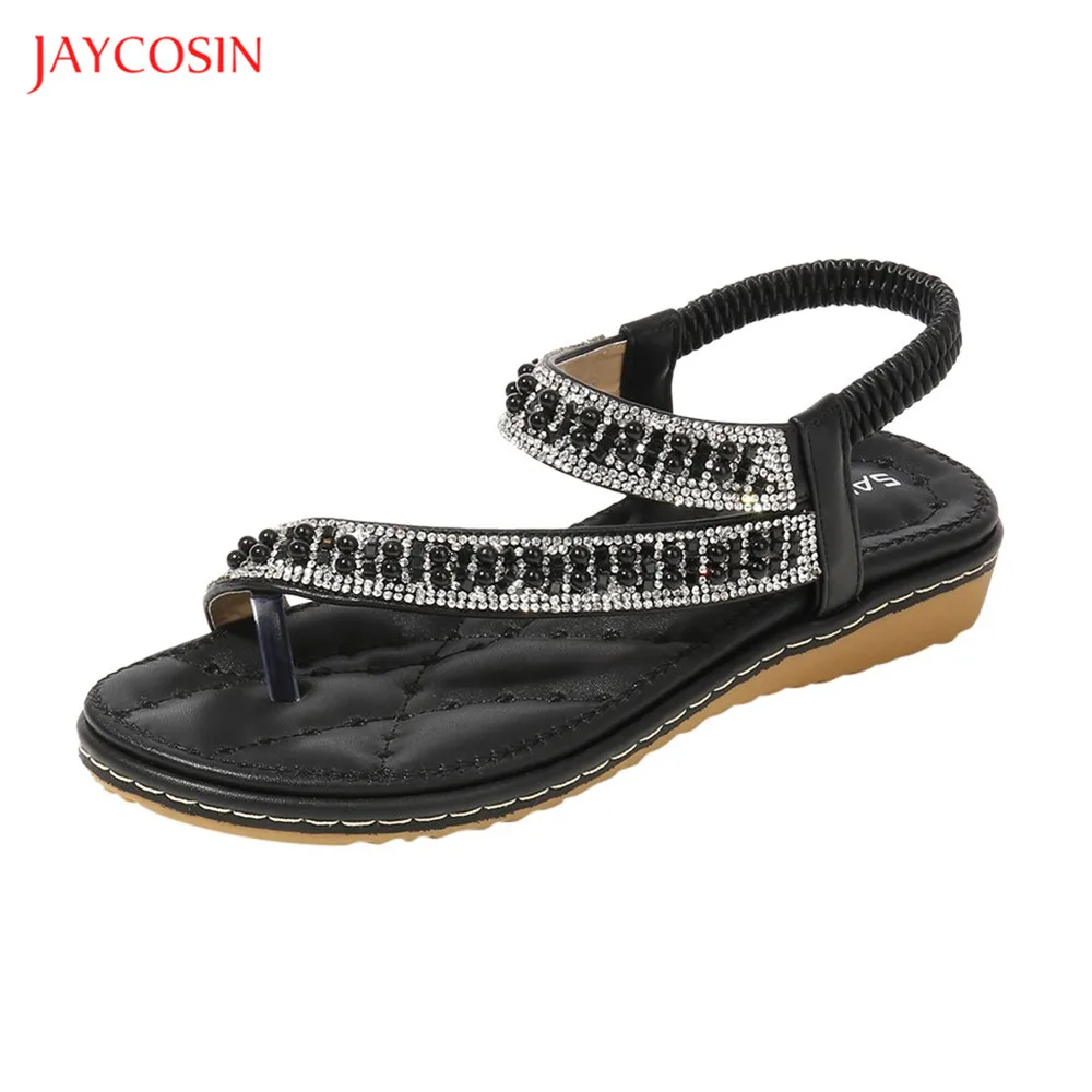 Jaycosin классические женские летние сандалии для отпуска на танкетке стразы