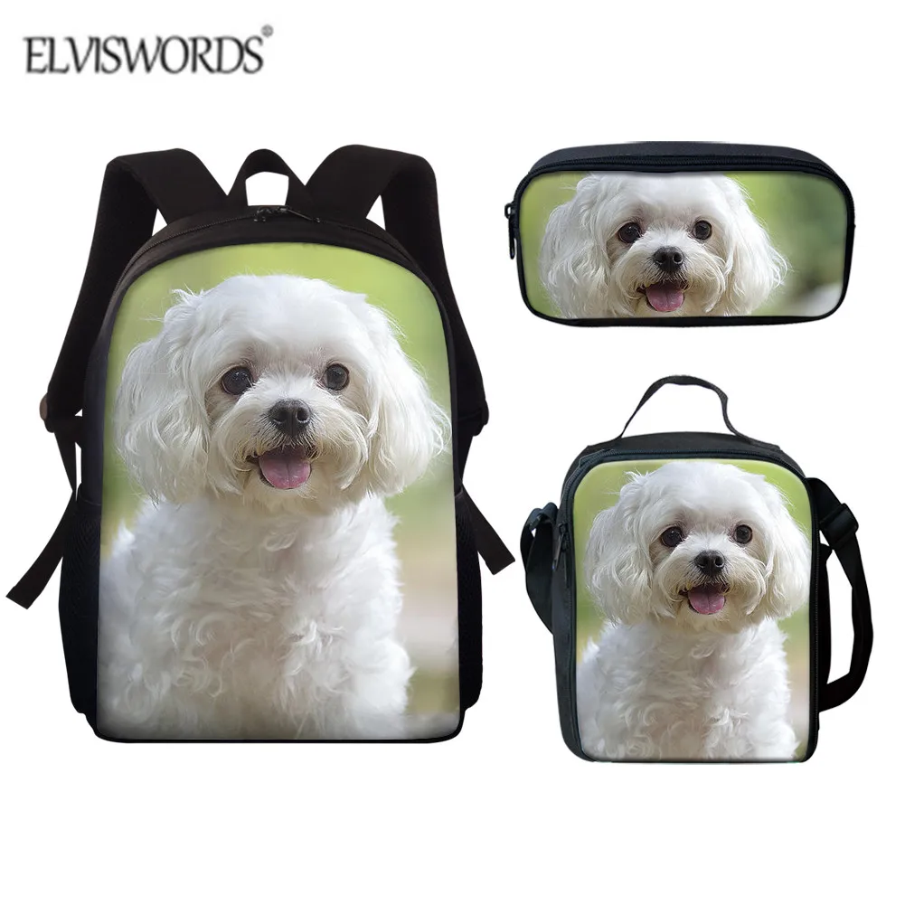 ELVISWORDS 3D рюкзак на плечо с принтом собаки для студентов, девочек, школьные сумки, набор рюкзаков, сумка для книг, модные комплекты детских рюк...