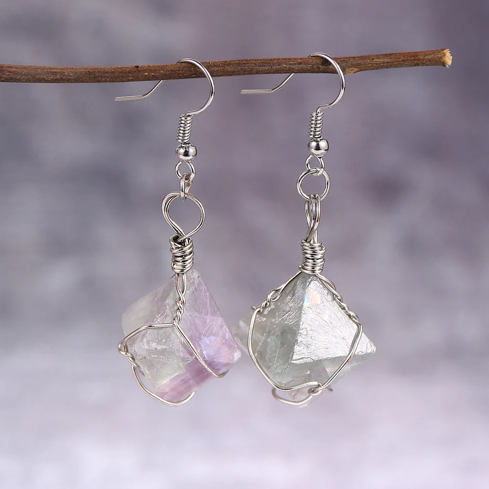 Женские Висячие серьги из натурального камня с неровным флюоритом висячие