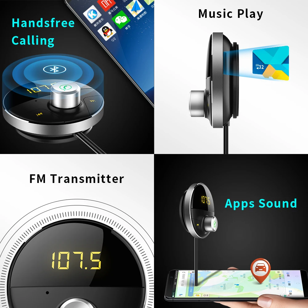 Автомобильный fm модулятор KORSEED Bluetooth mp3 плеер громкая связь USB SD TF карта FM