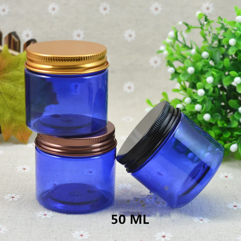 

50g Cosmetic Cream Jar Alumina Lid PET Blue Bottle Mask can Cosmeceuticals Bottle Cosmetic Container Empty Food Packing Cans