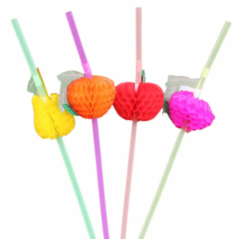 

50 pieces/bag 24 cm 3D various fruit plastic straws cocktail straws Hawaii party decoration drink decoration