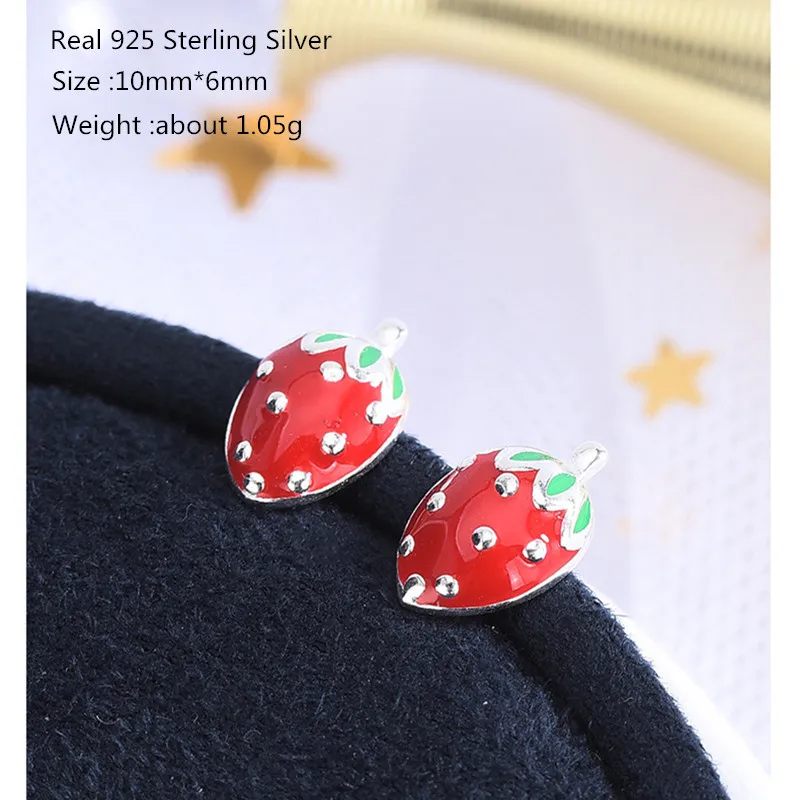 

Buyee Real 925 Sterling Silver Small Stud Earring Women Charming Red Enamel Strawberry Earrings for Women Fashion Party Jewelry