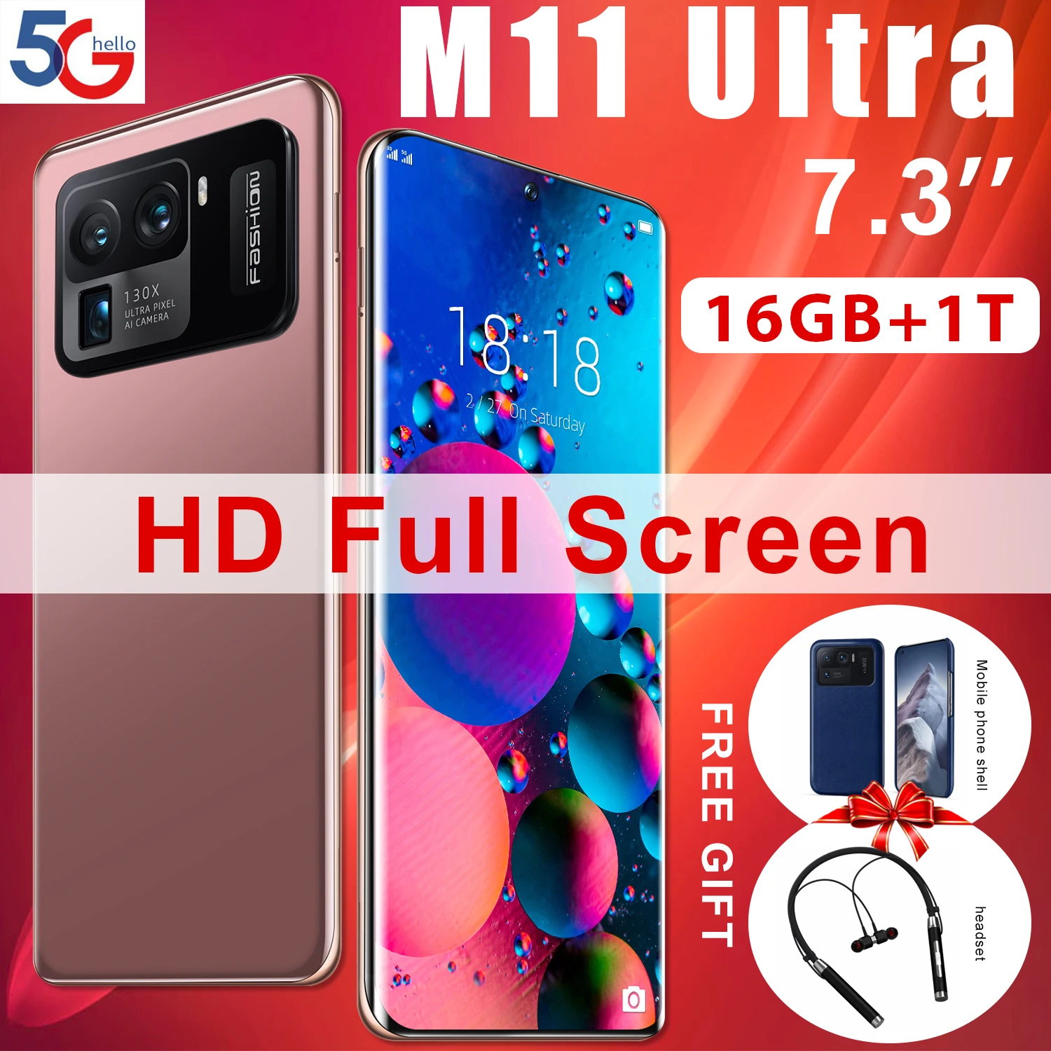 

New smartphone m11 ultra 7.3 inch full display 16gb 1t 48mp + 64mp face recognition 4g 5g qualcom 888 mobile phones