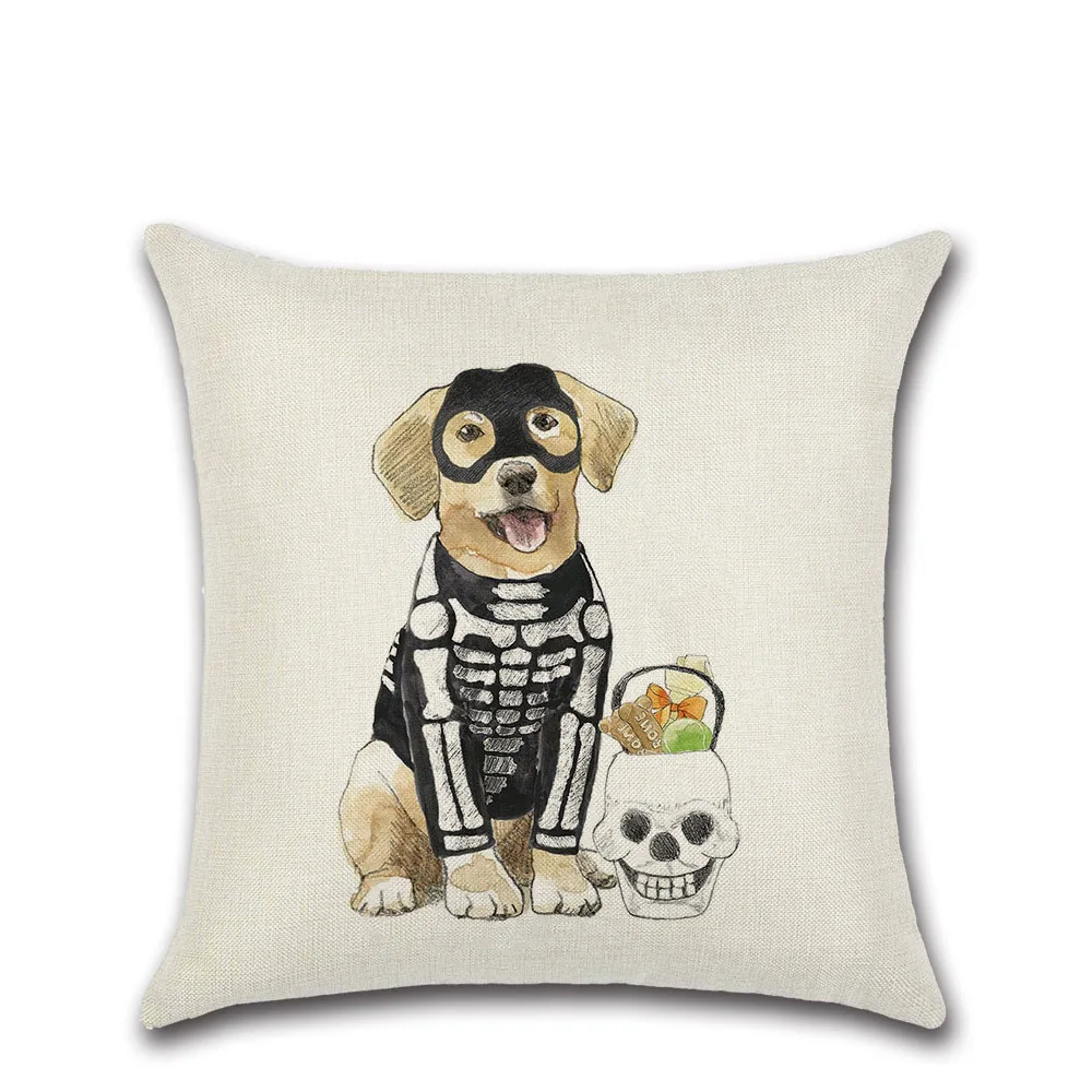 Милый льняной чехол на Хэллоуин с мультяшными животными кошками и собаками для