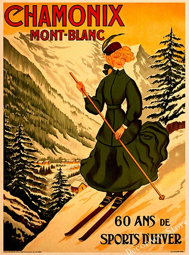 Искусство катания на лыжах в Австралии Франции холст живопись катание винтажные